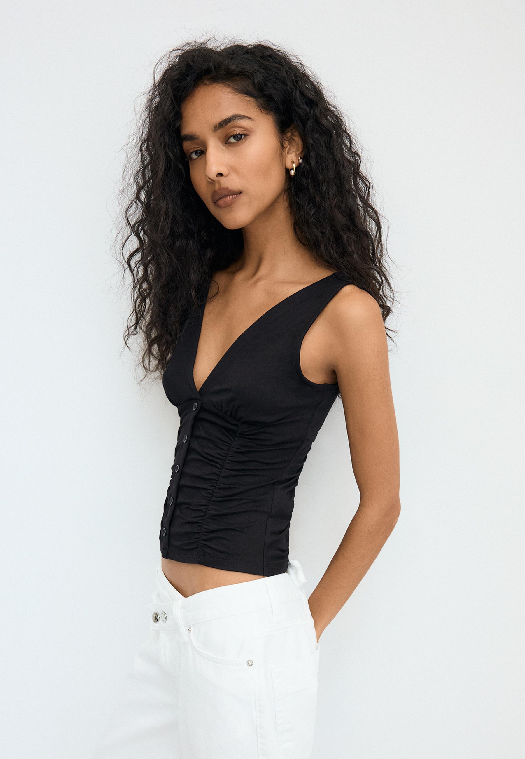 Fitted gathered top — Black
