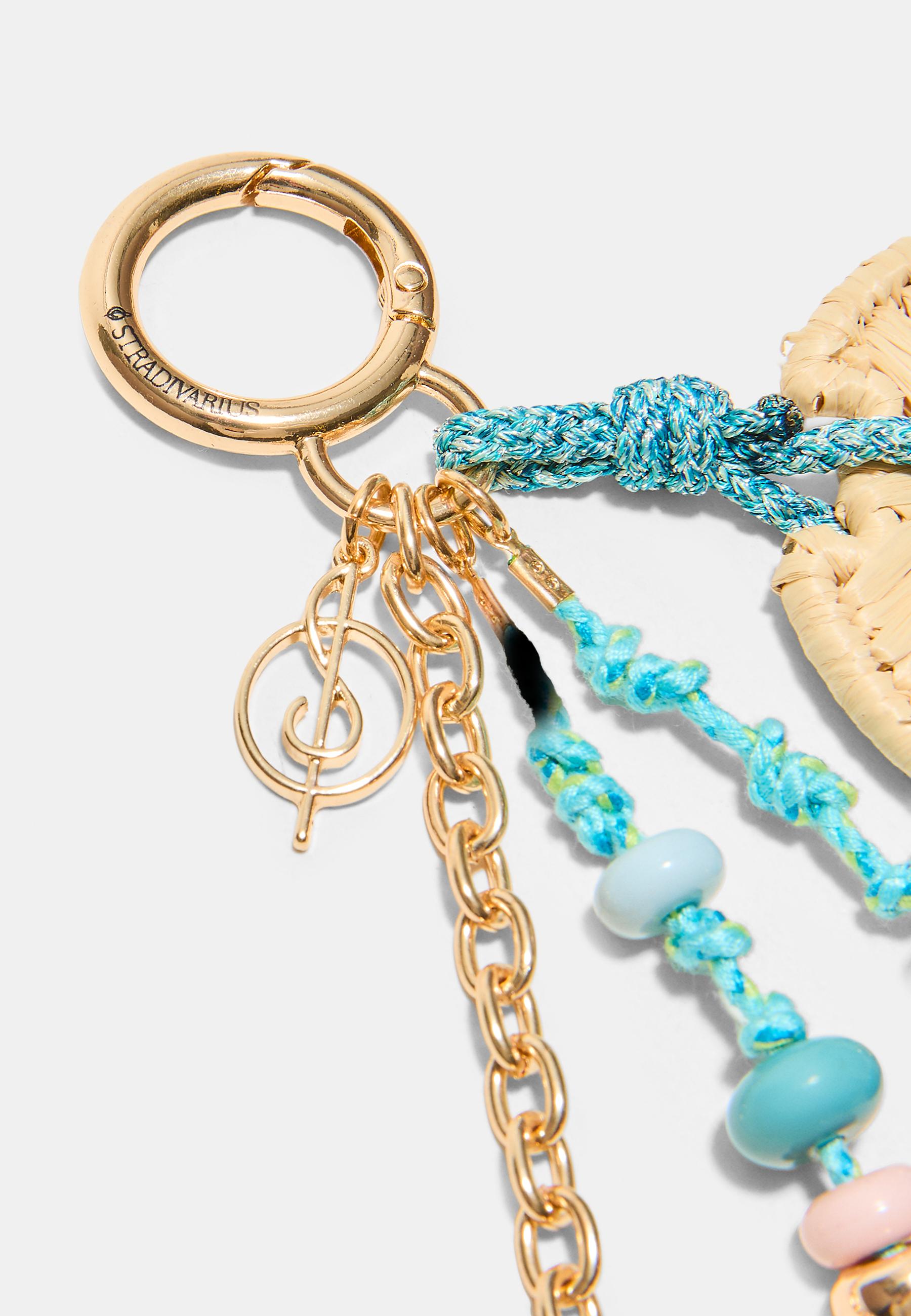 Multi-bead crab charm key ring — Blue