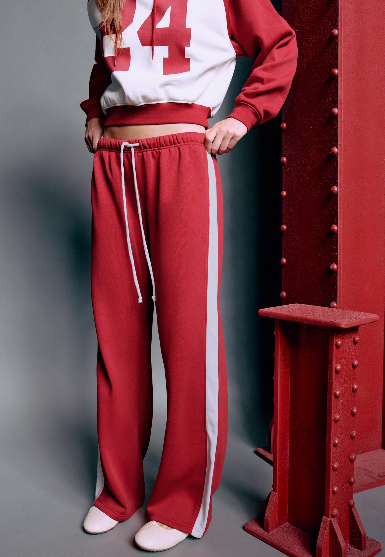 Straight-leg side-stripe joggers — Red