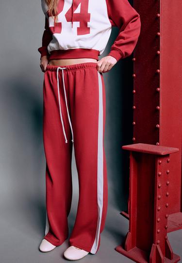 Straight-leg side-stripe joggers — Red 3