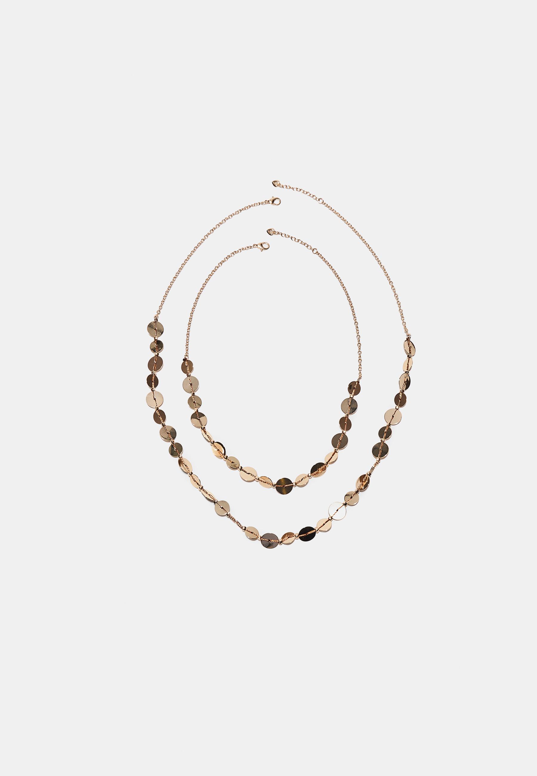 Set of 2 cord mini coin necklaces — Gold
