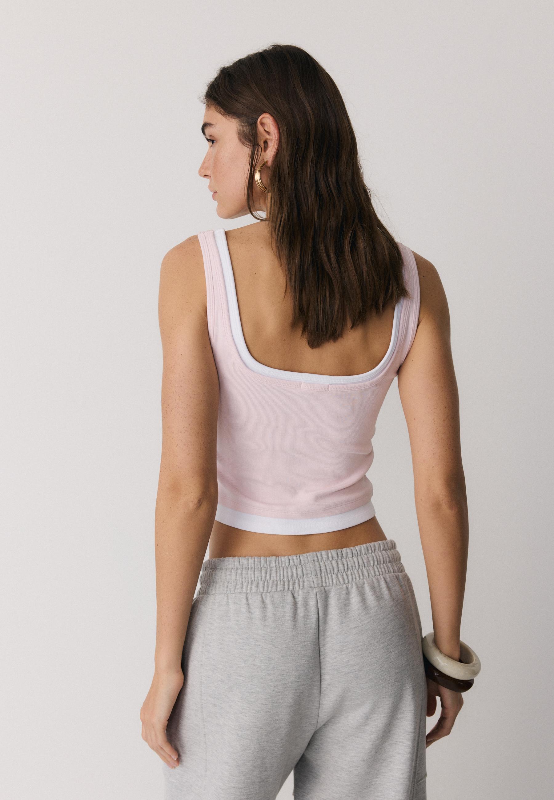 Two-piece effect square neckline top — Pastel pink