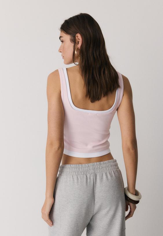 Stradivarius Top Double Col Carré Rose Pastel M