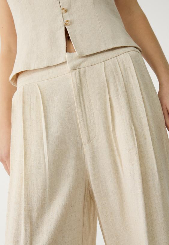 pantalon culotte pinzas con lino