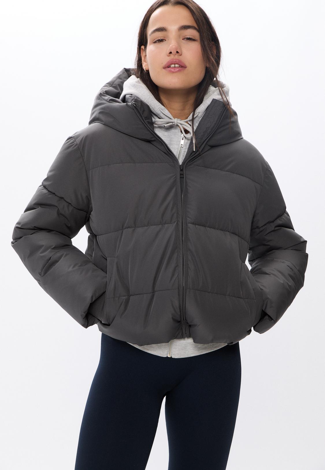 Ajio Grey Puffer Jacket Ladies Grey Hooded Jacket Basic Hooded