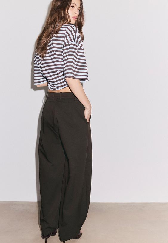 Stradivarius Smart Baggy Trousers With Seam Detail Brown 12