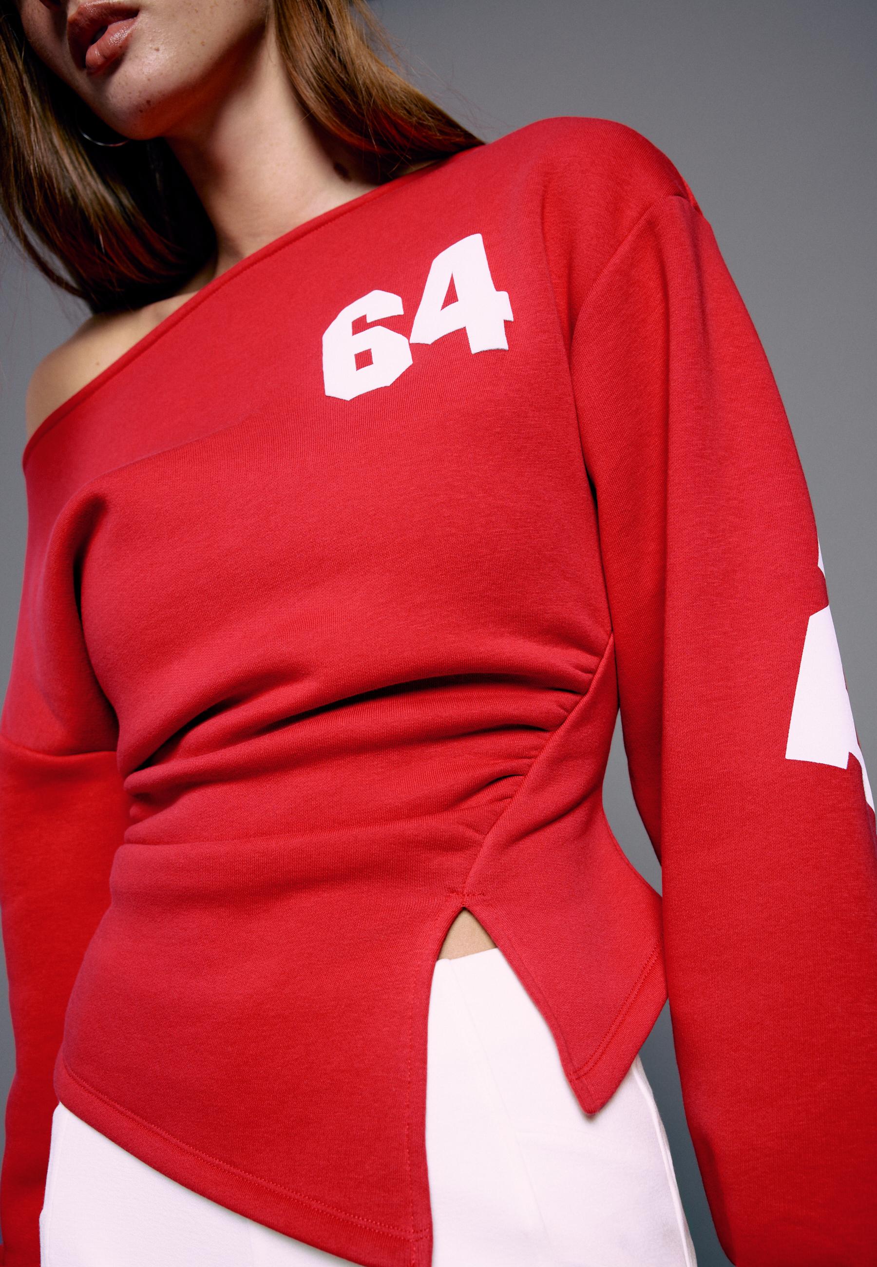 Fitted asymmetric print sweatshirt — Red