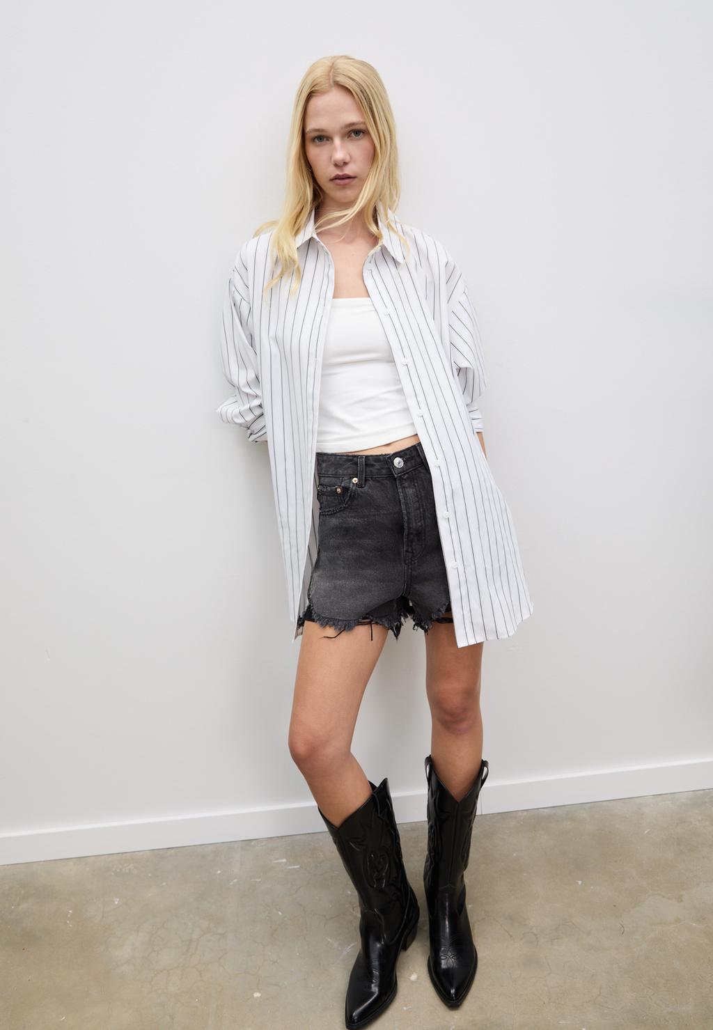 Long striped poplin shirt