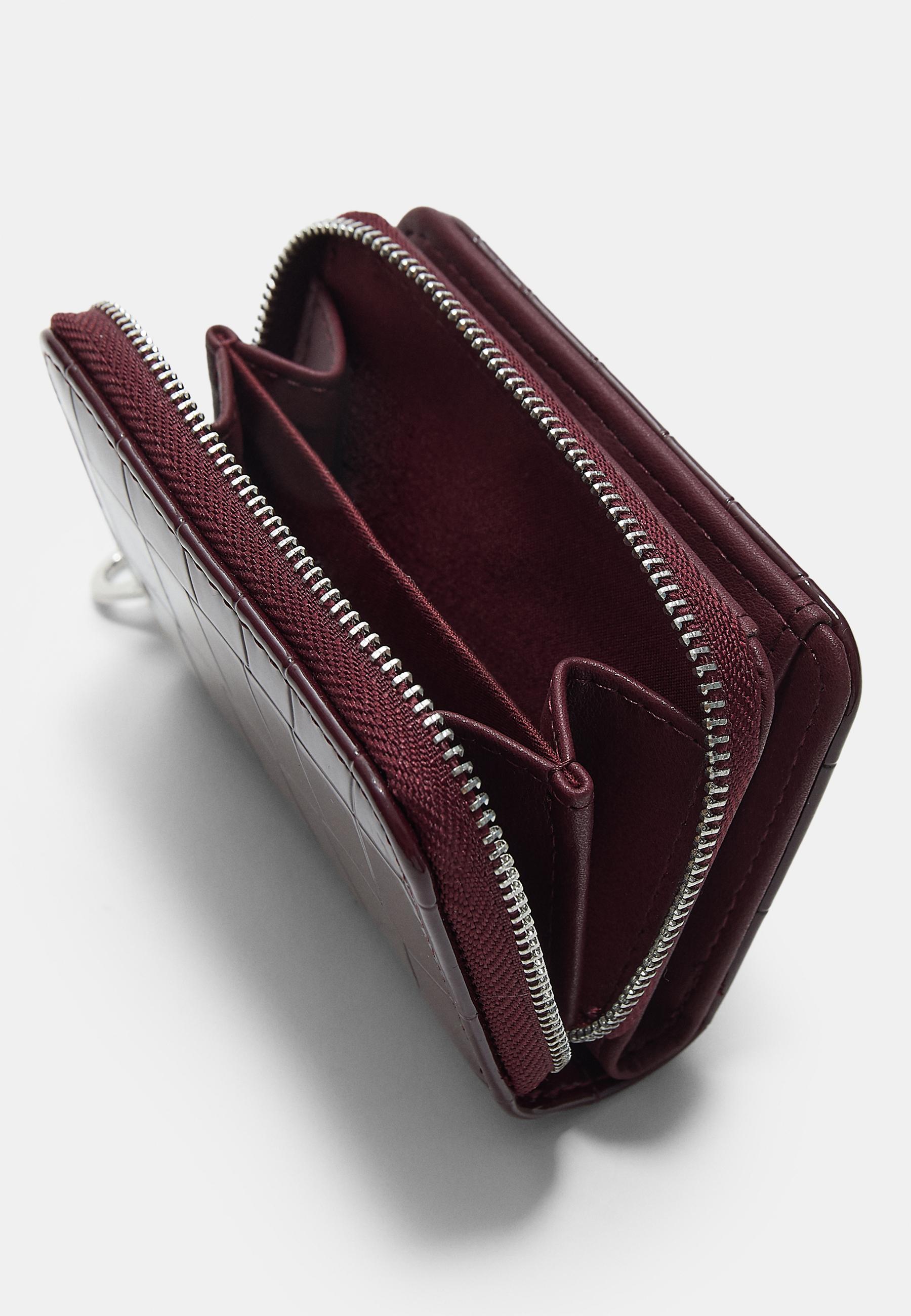 Zipped mock croc purse — Burgundy