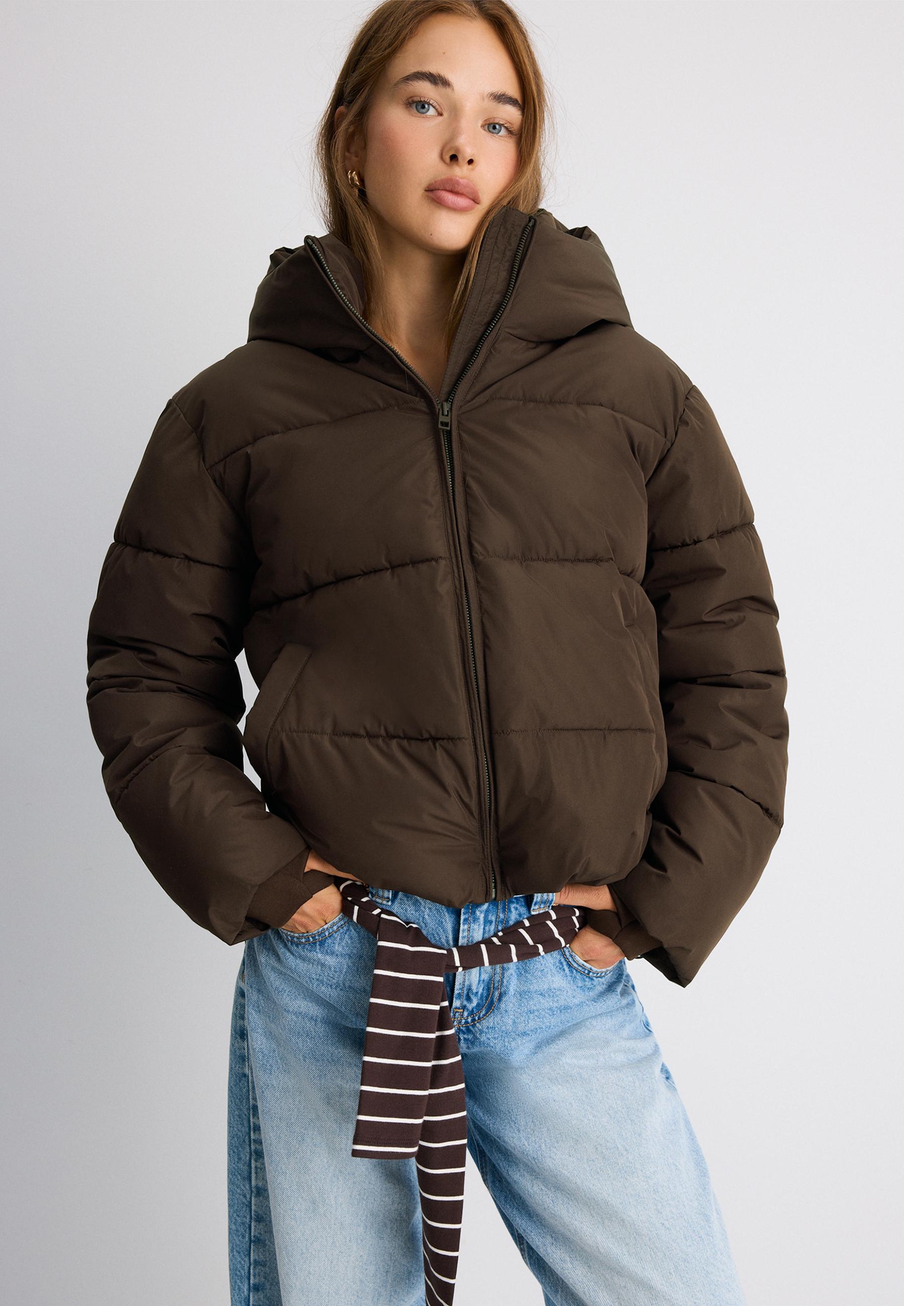 Hooded padded jacket — Brown
