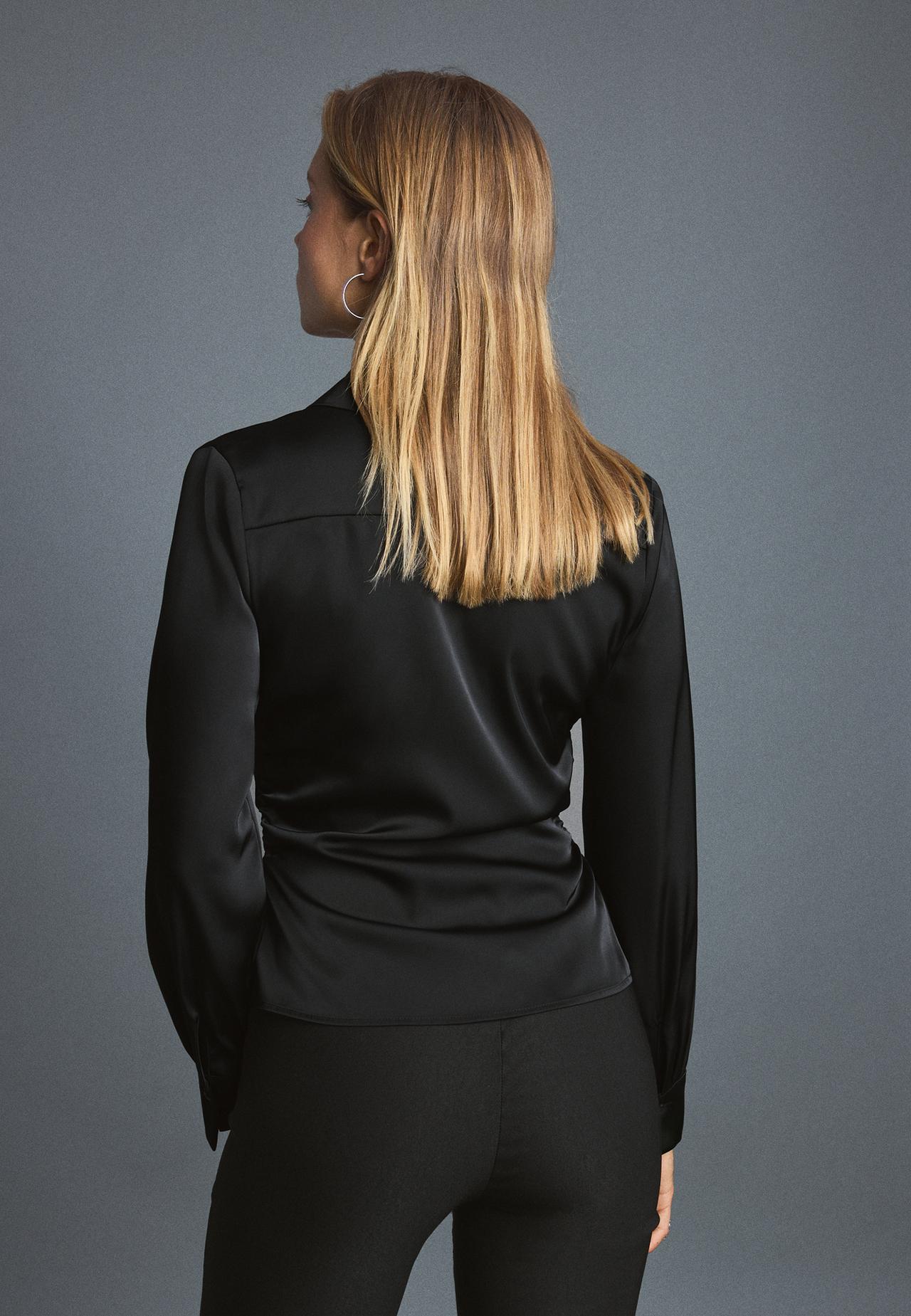Gathered sateen shirt — Black