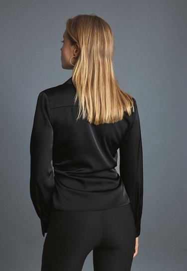 Gathered sateen shirt — Black 5