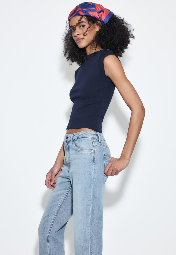 Stradivarius D14 Τζιν Άνετο Slim Fit Μπλε Ντένιμ 34