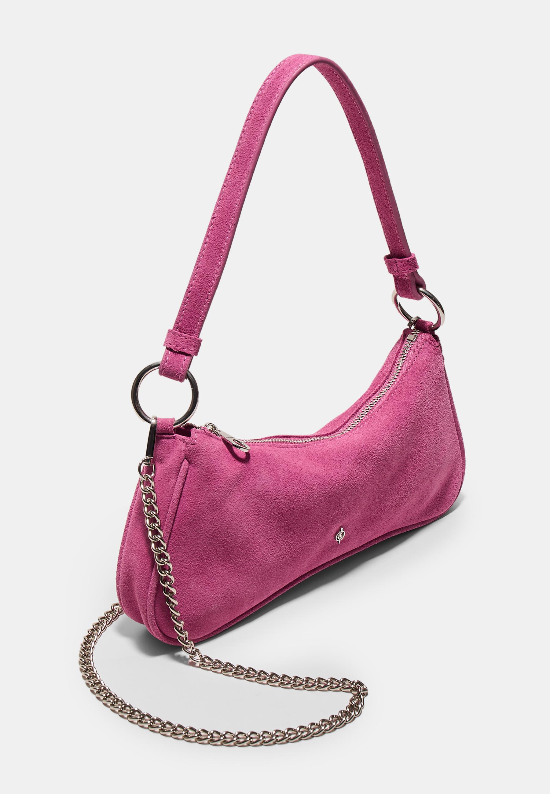 100% leather moon crossbody bag — Fuchsia