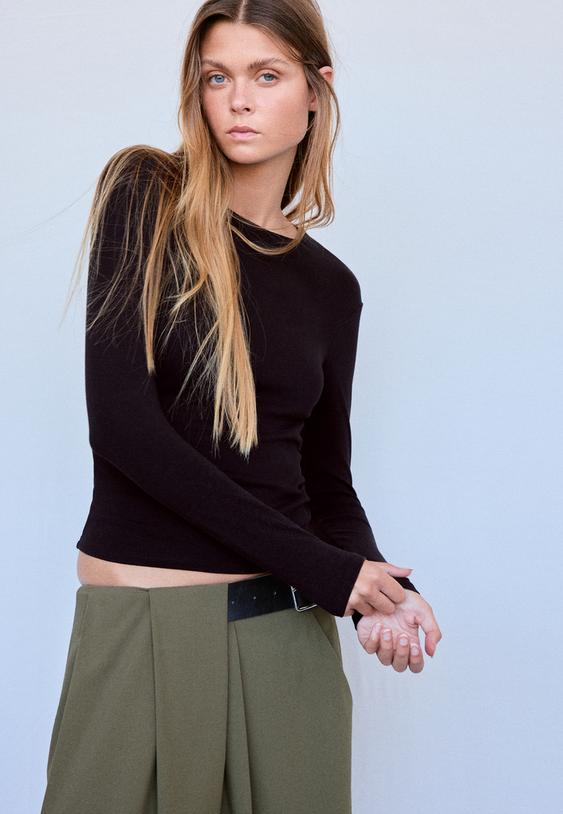 Stradivarius Basic, Hosszú Ujjú Póló 0-001 L