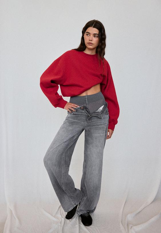 Stradivarius Basic Sweatshirt Red M