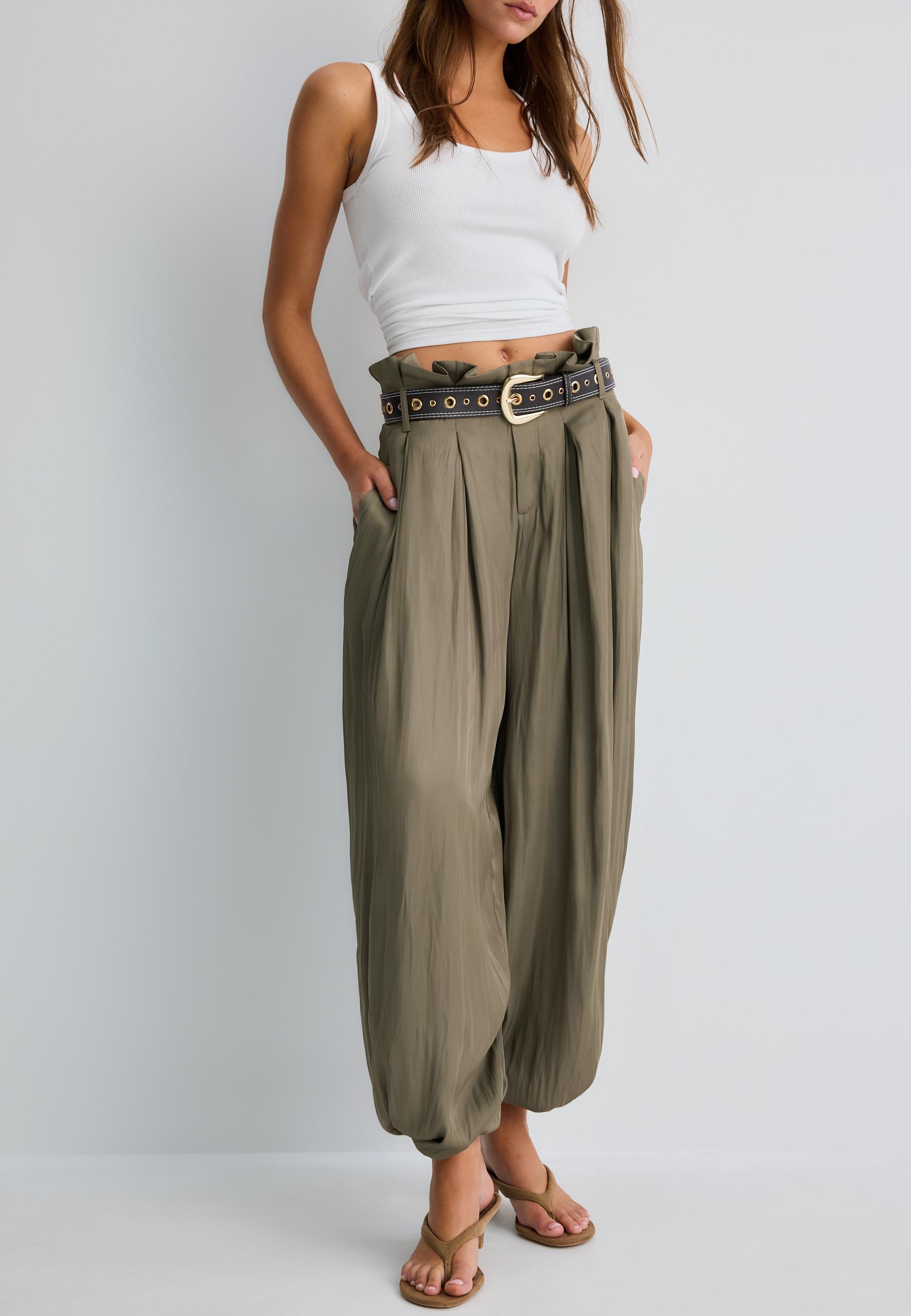 Satin sarouel trousers with belt — Brown
