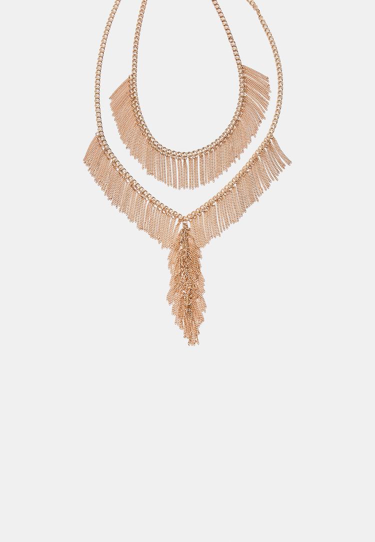 Stradivarius Κολιέ Με Πολλές Αλυσίδες Χρυσαφί Os