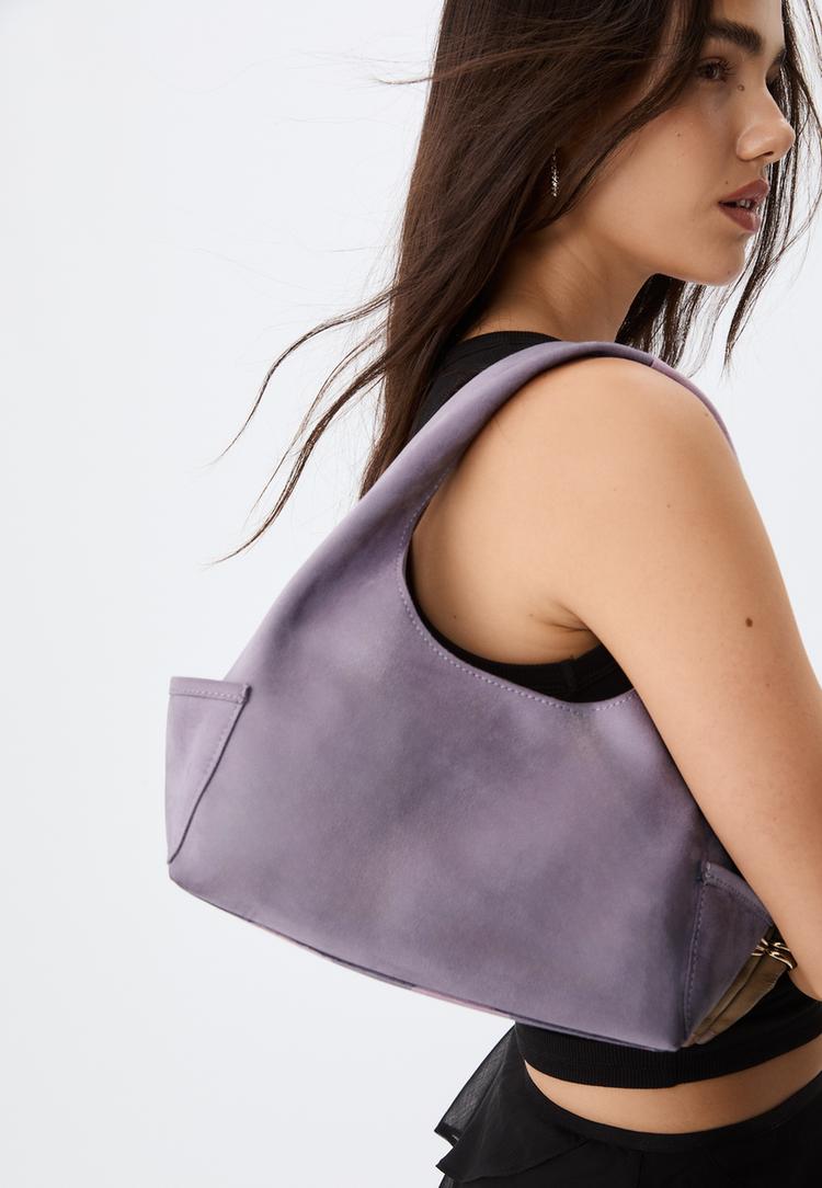 faux suede shoulder bag with pockets