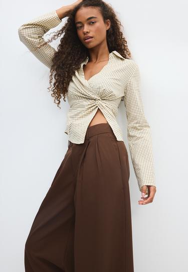 Wide-leg smart trousers with adjustable buttons — Brown 6