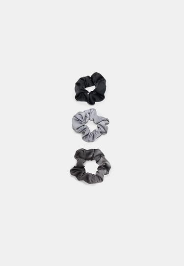 Set of 3 satin scrunchies — Mid grey 1