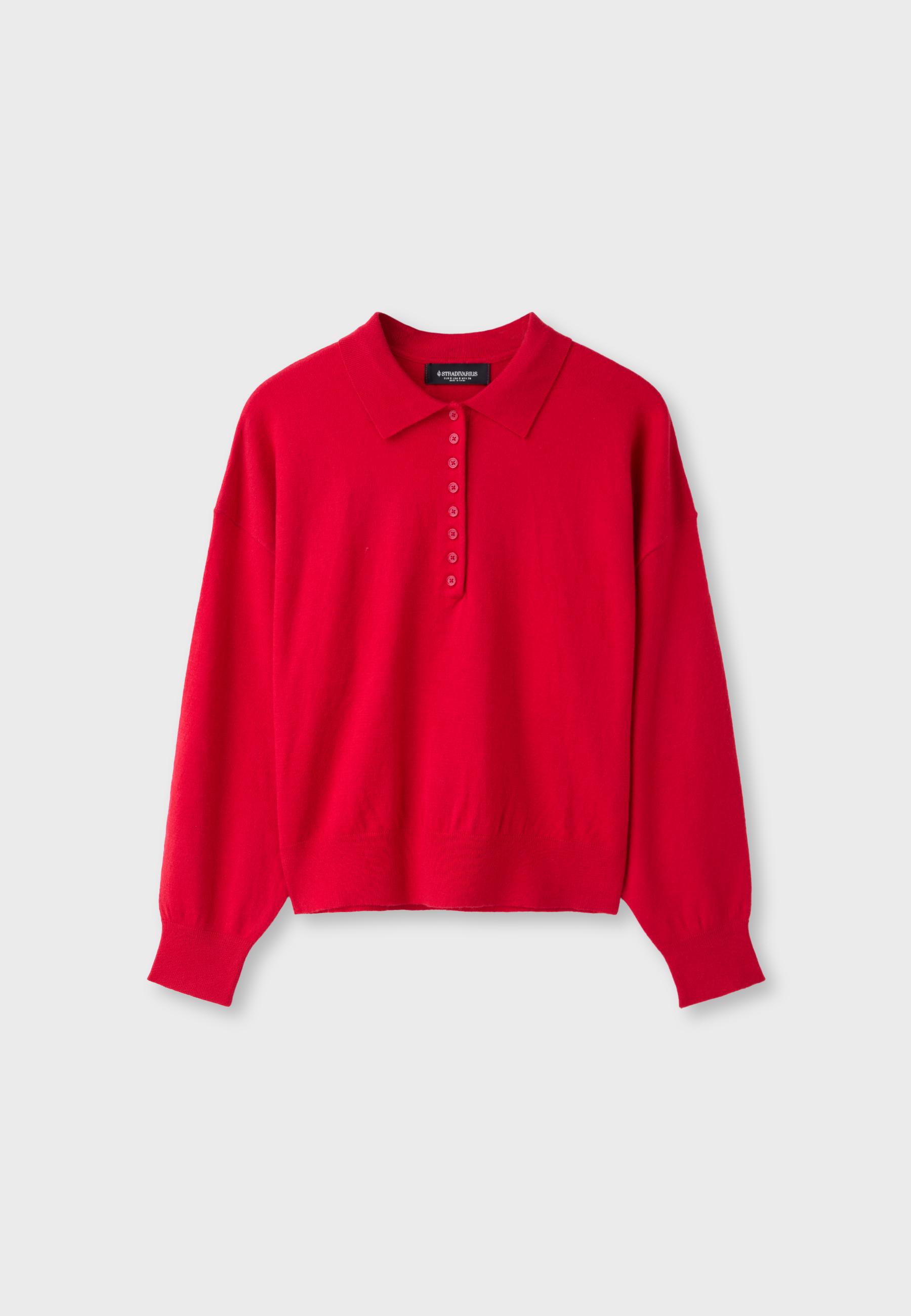 Polo collar knit sweater — Red