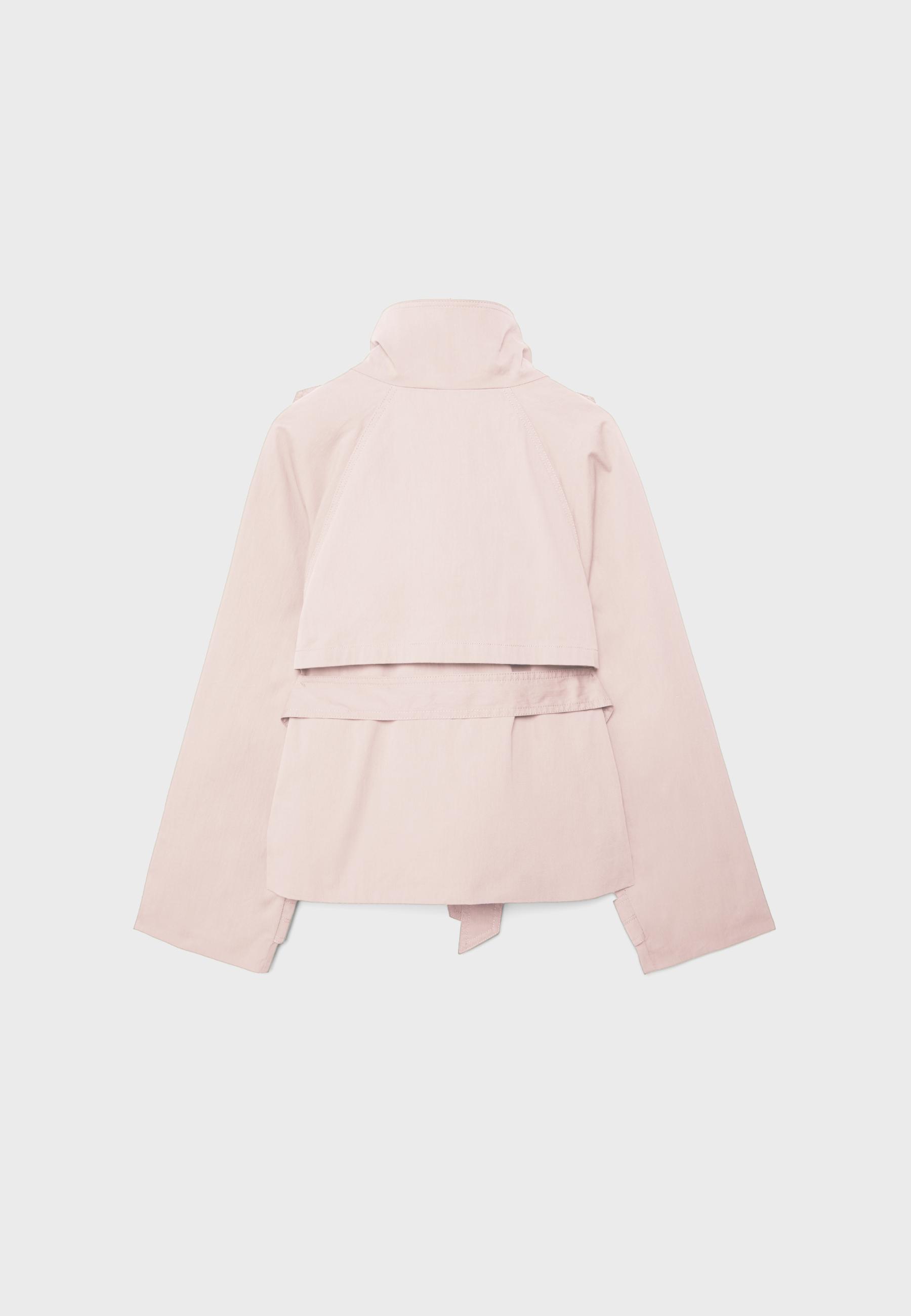 High-neck trench coat with belt — Salmon pink