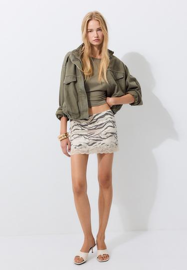 Animal print sequin mini skirt — Beige 2
