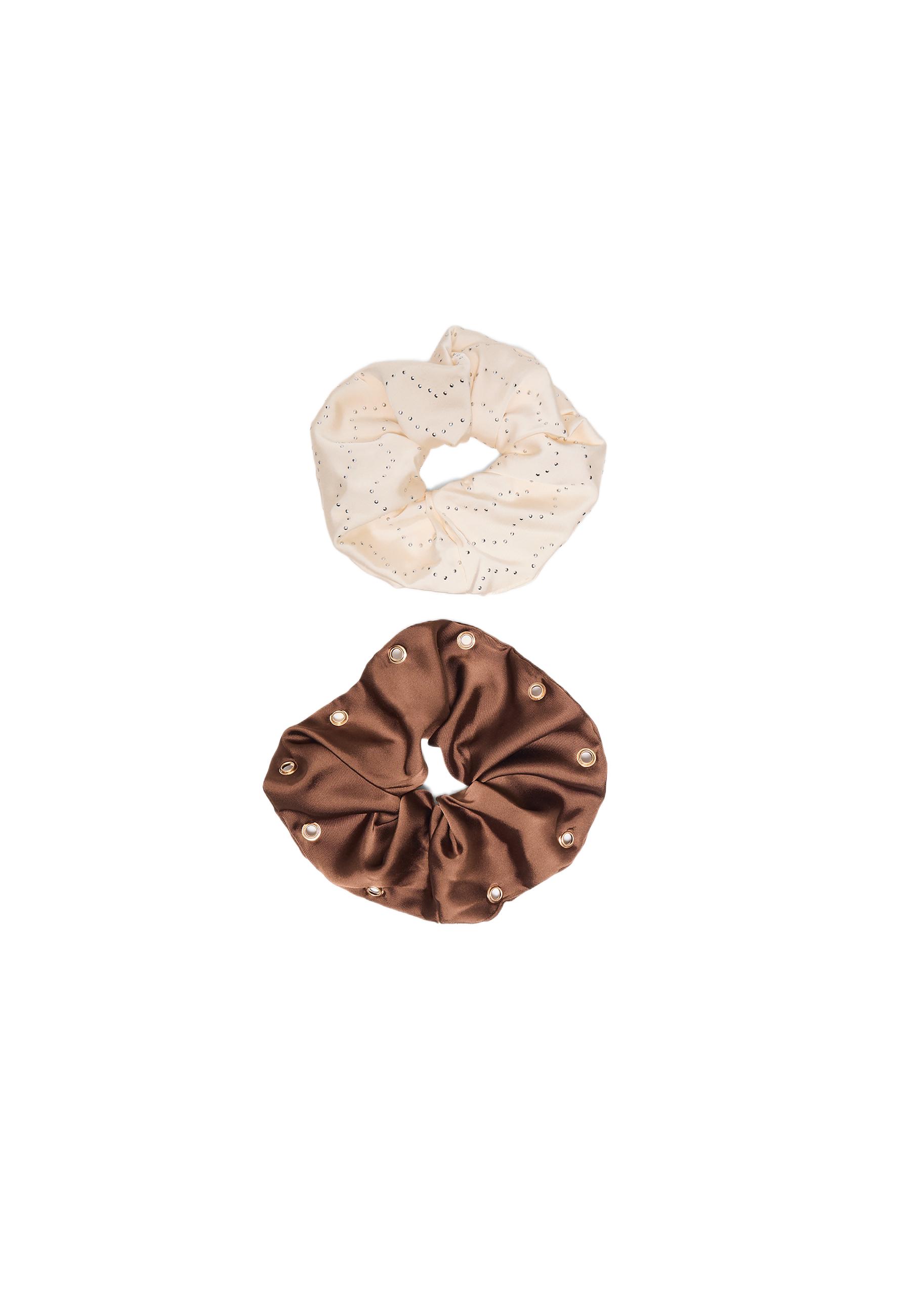 Set of 2 studded scrunchies — Brown