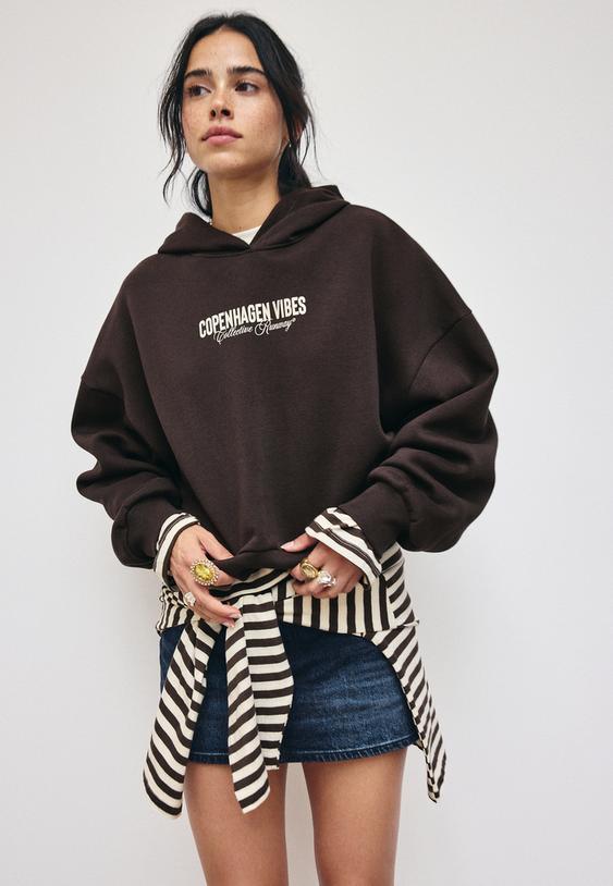 ekose detaylı kapusonlu sweatshirt