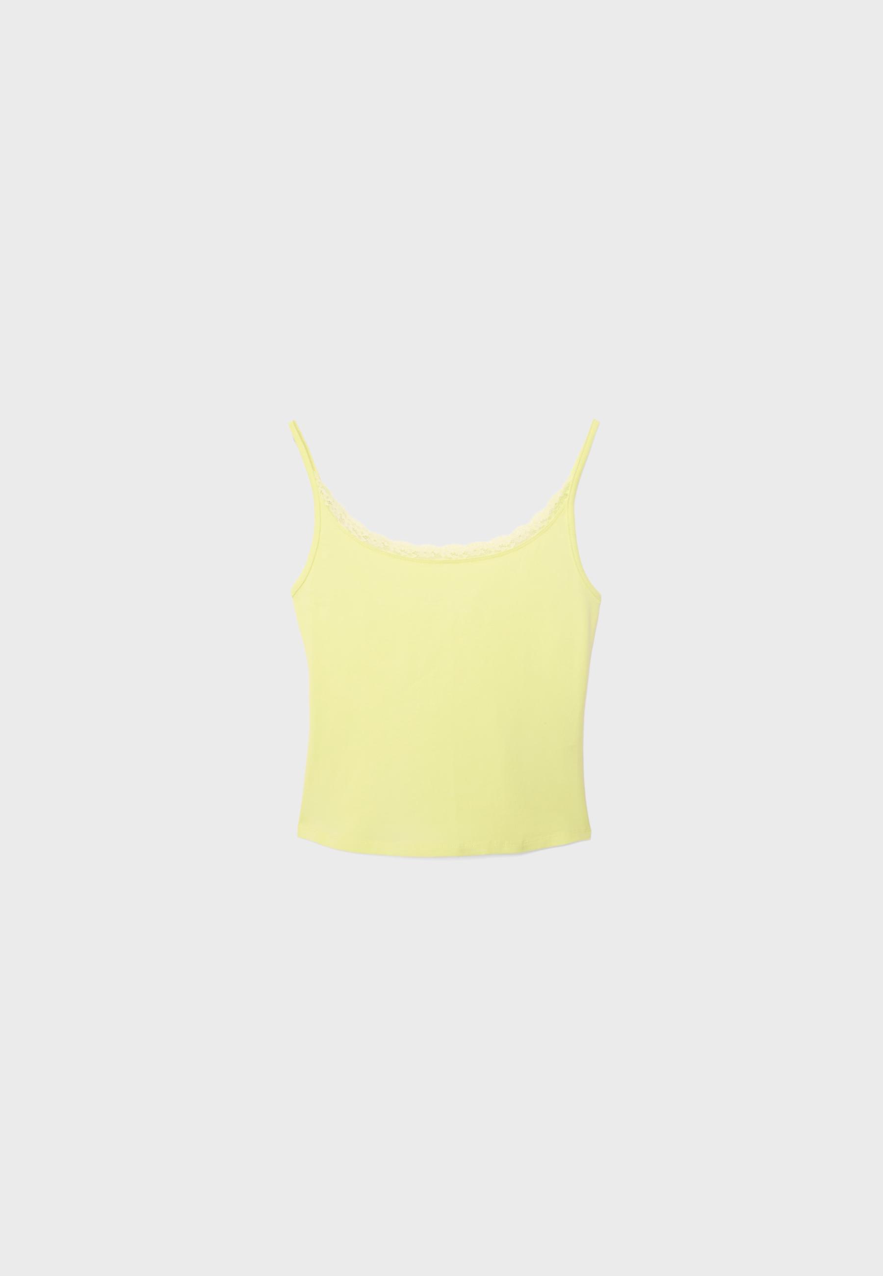 Lace trim strappy top — Pastel yellow