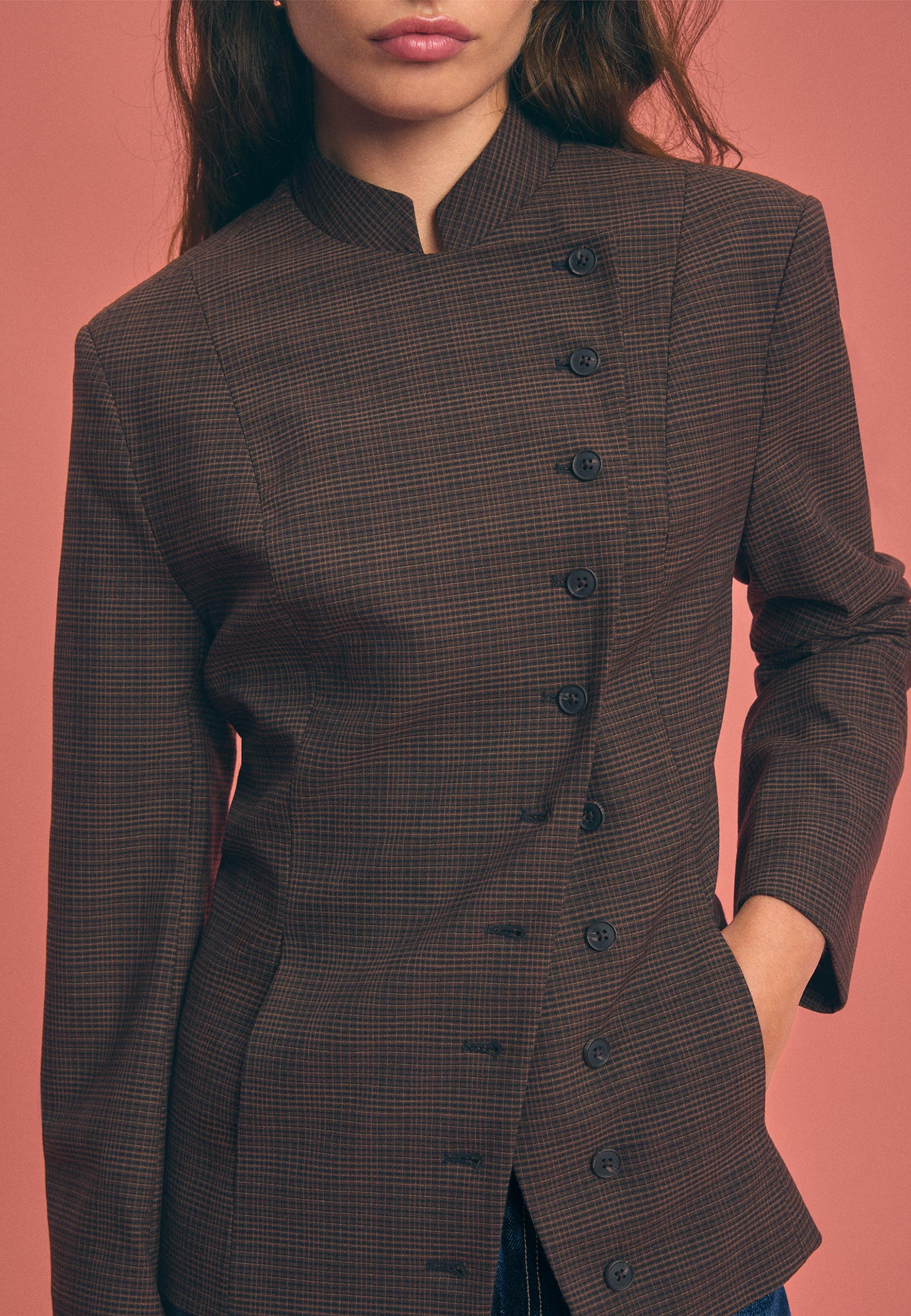Asymmetric multi-button blazer — Brown