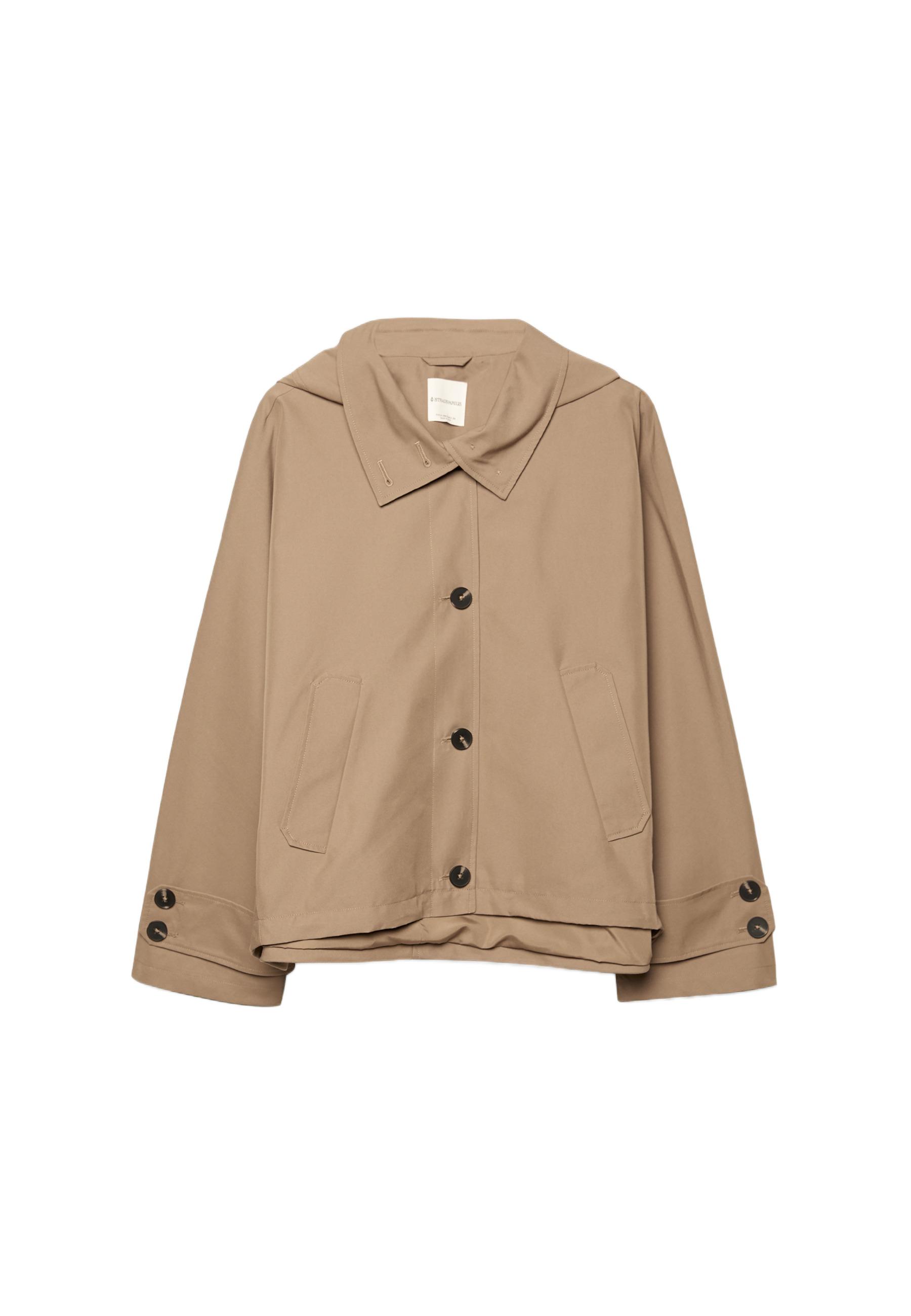 Short hooded oversize trench coat — Beige