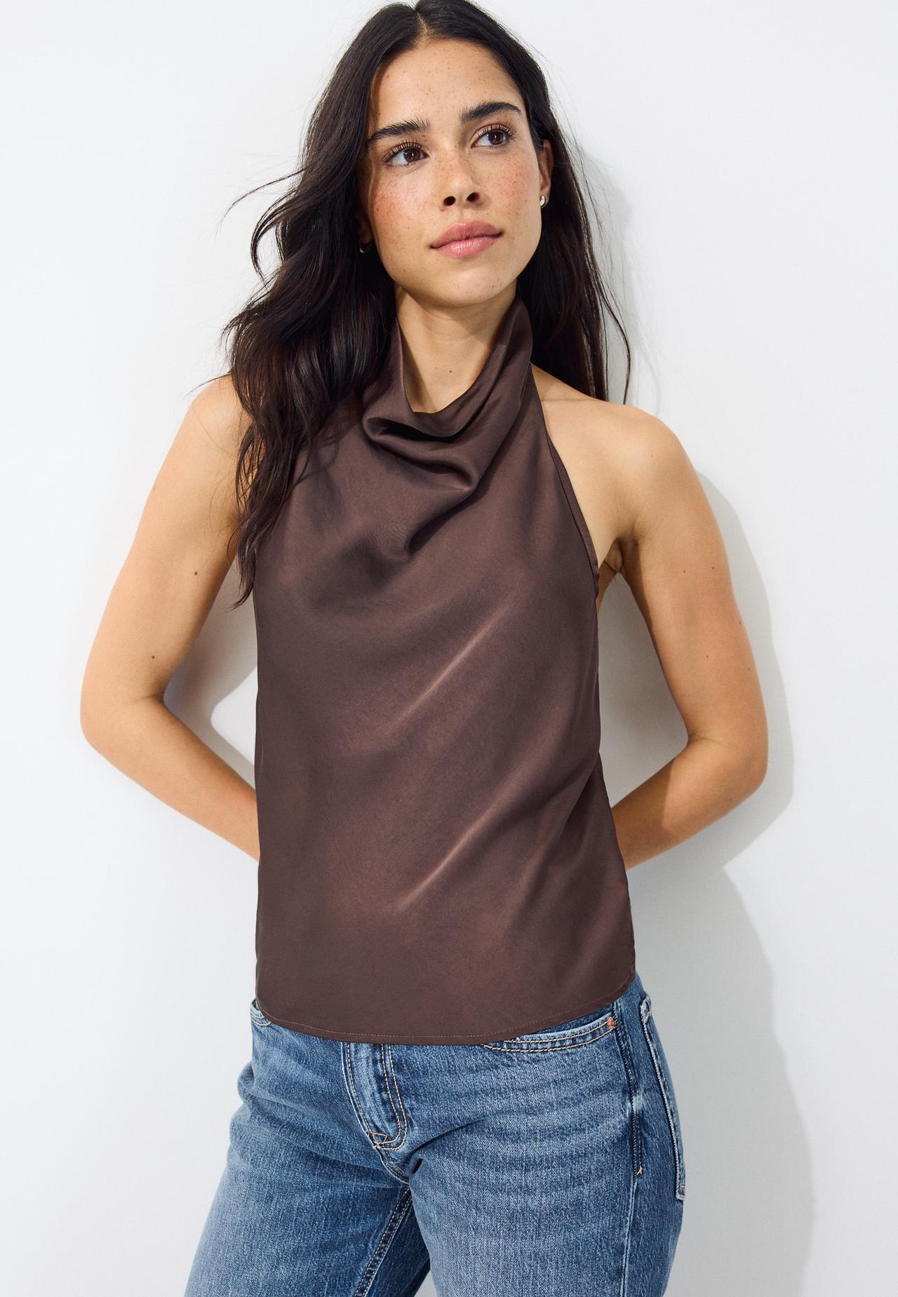 Satin halter top — Brown