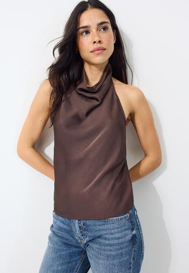 Satin halter top — Brown 1