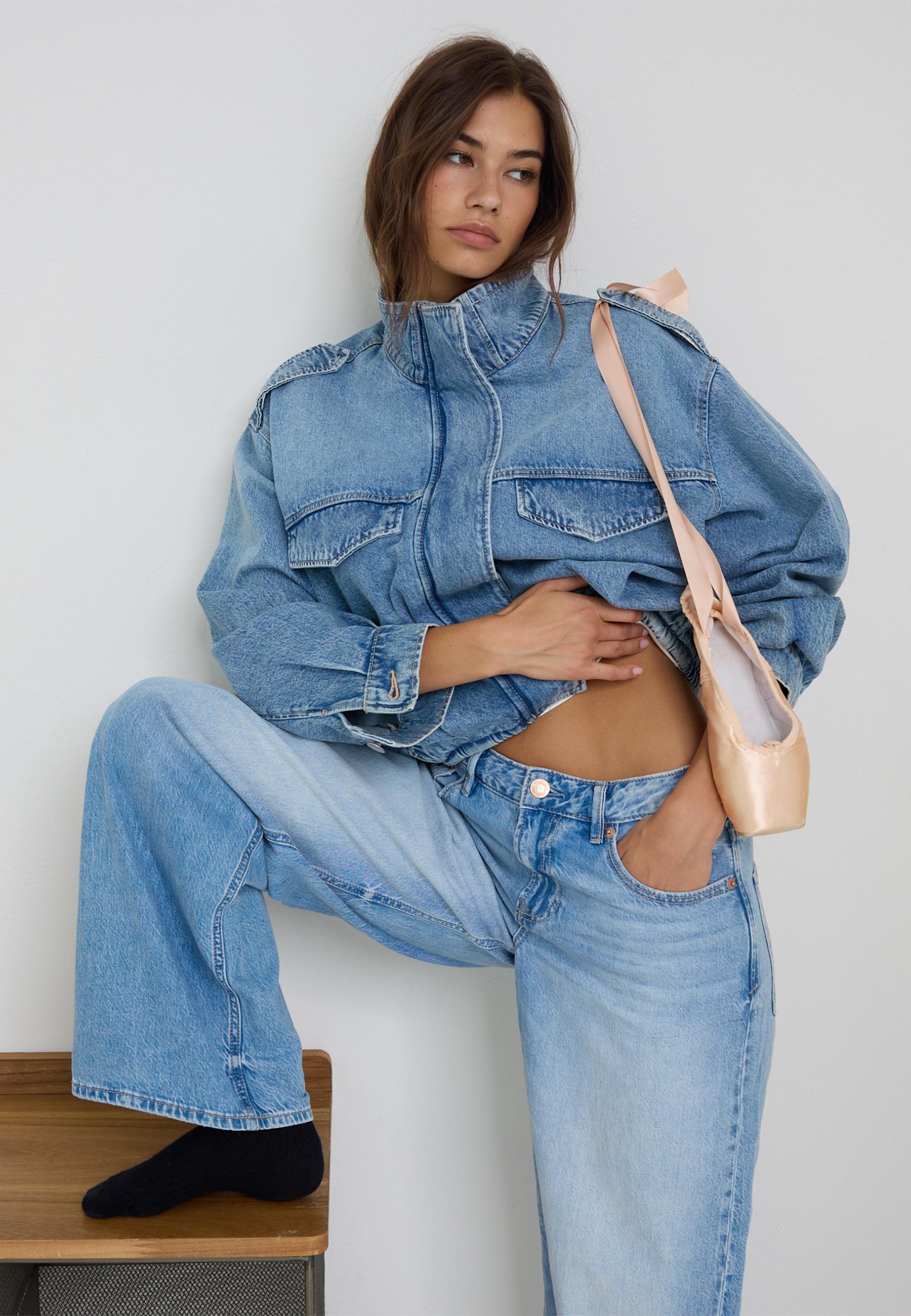 Balloon-fit denim jacket — MEDIUM LIGHT BLUE DENIM