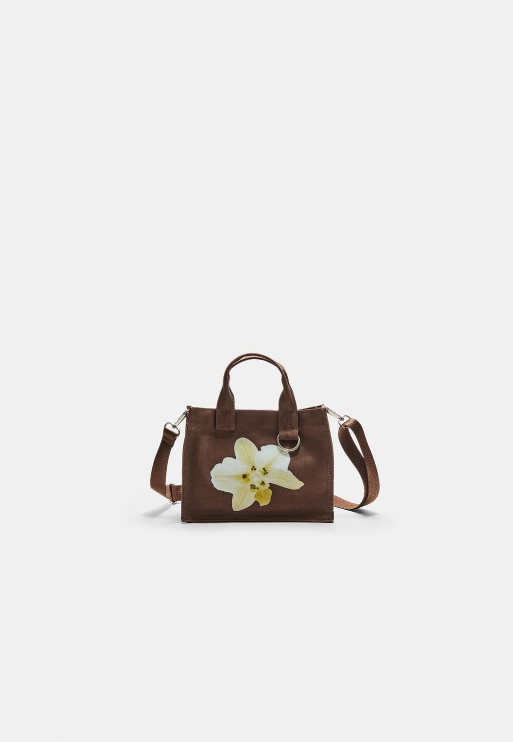 Canvas crossbody bag with flower