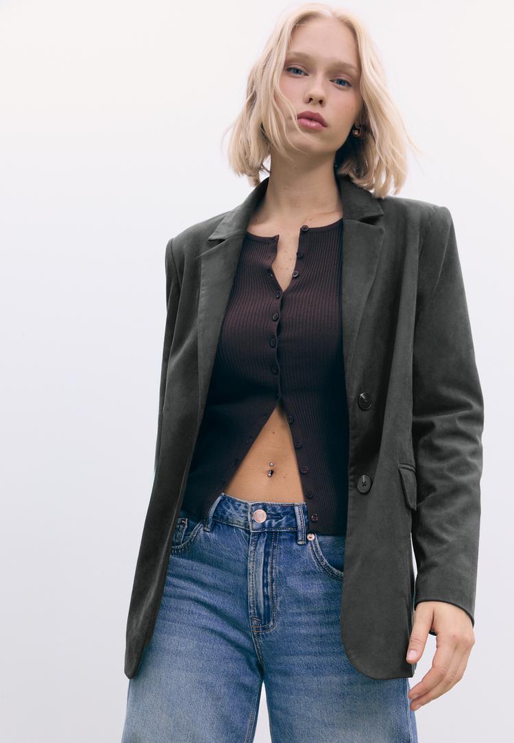 regular fit faux suede blazer
