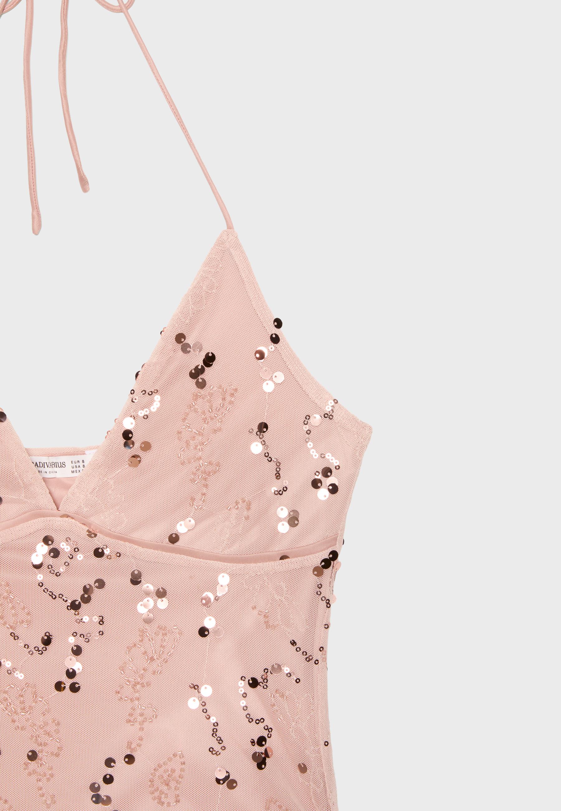 Embroidered sequin halter top — Salmon pink