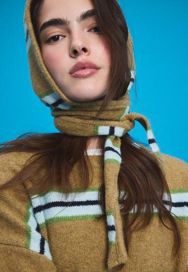 Knit jumper with scarf — Olive green 6