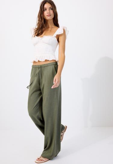Straight-leg linen-effect trousers — Khaki 6