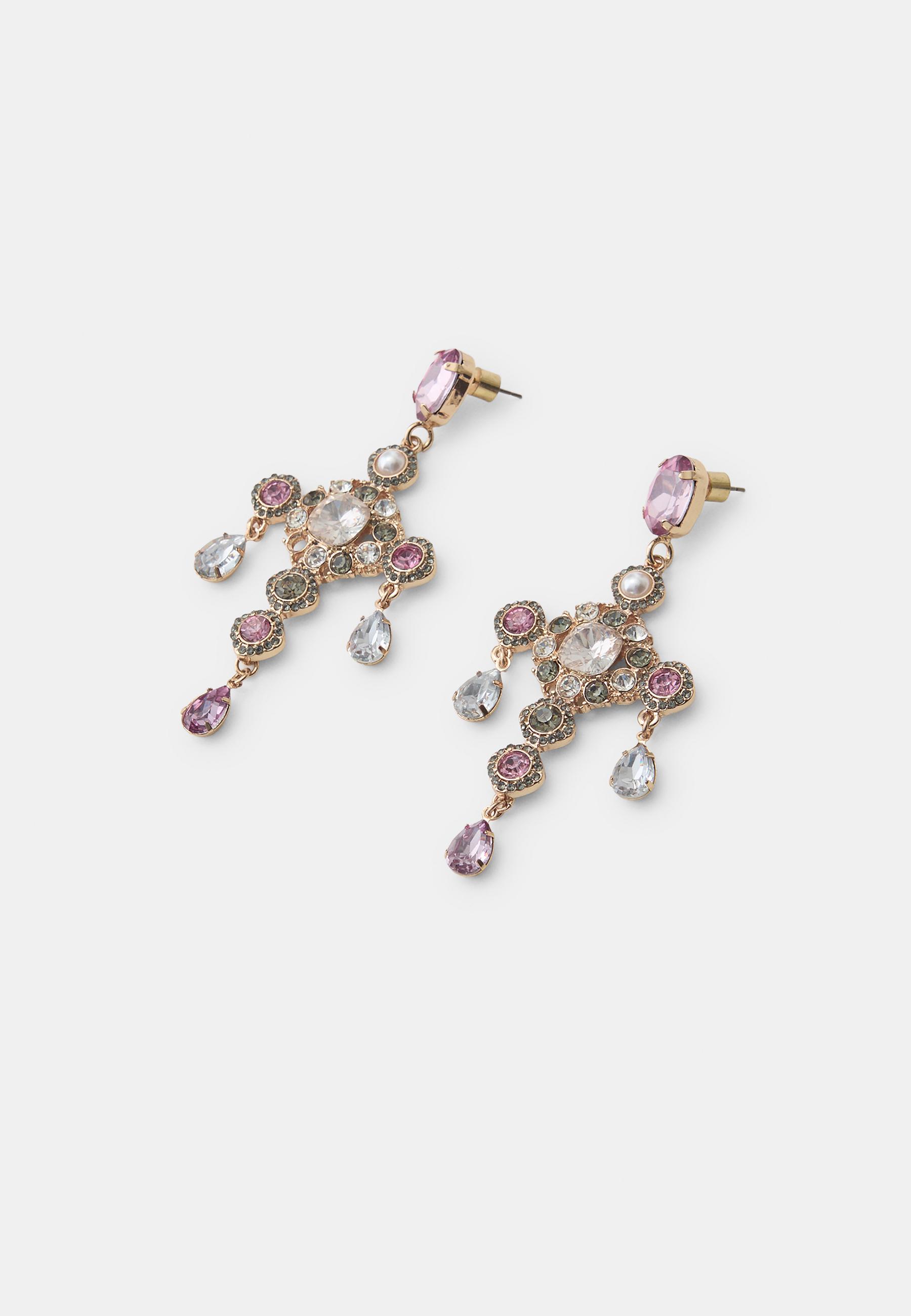 Jewelled cross earrings — Khaki
