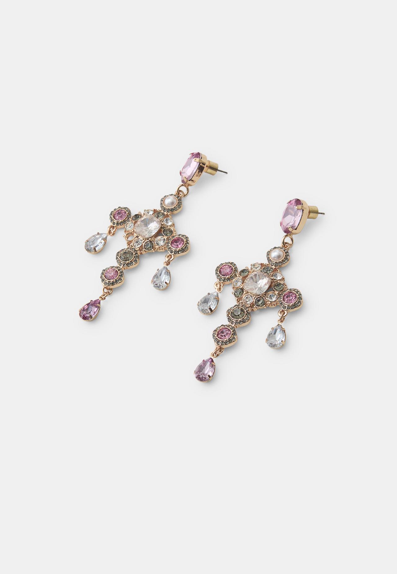 Cross rhinestone earrings — Khaki