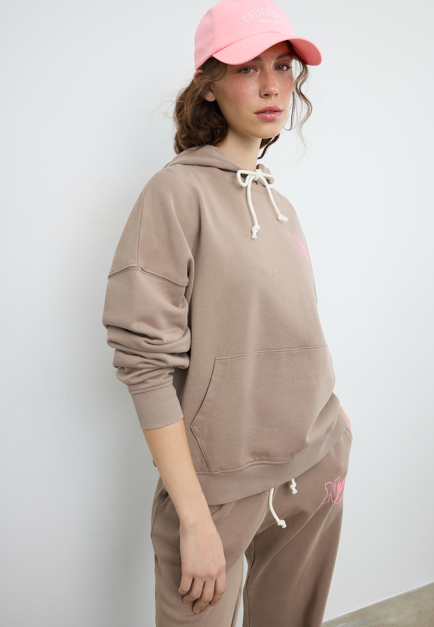 Positional washed-effect hood sweatshirt — Beige