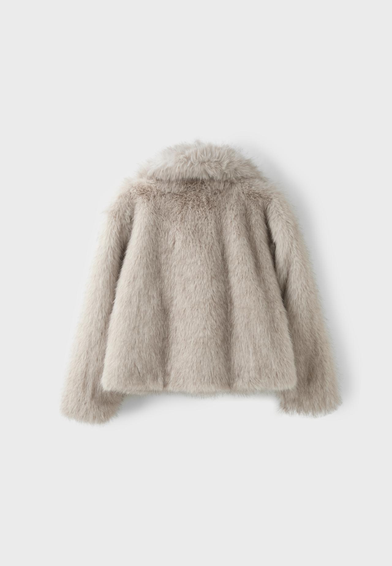 Basic high neck faux fur jacket — Stone