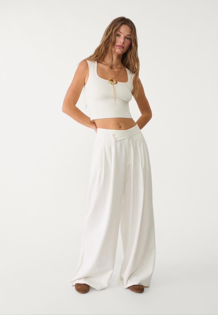 pantalon fluido pinzas con lino
