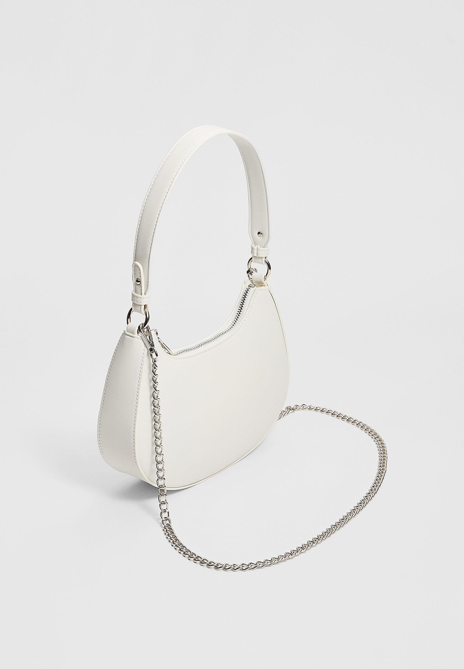 Moon shoulder bag with chain — White