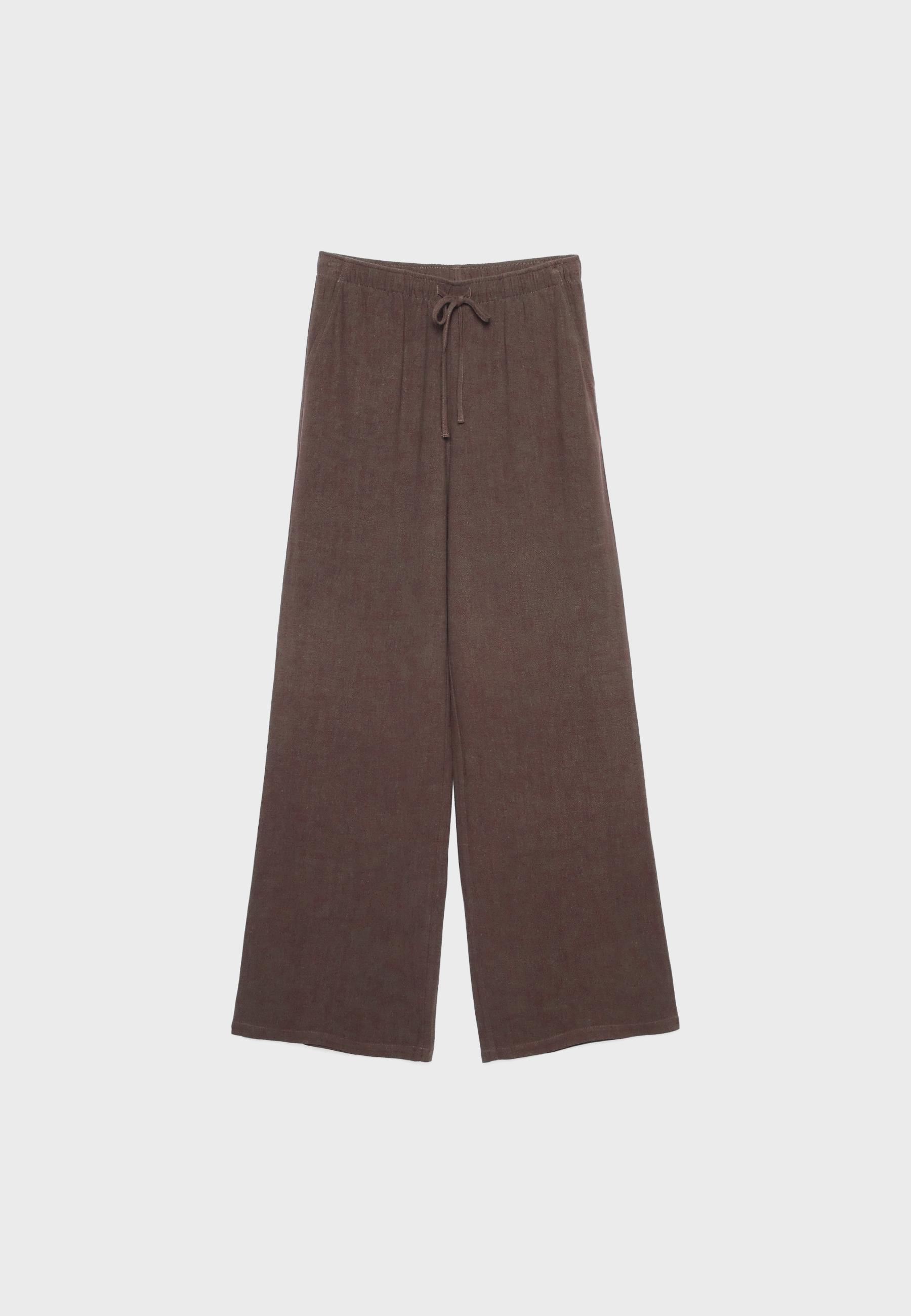 Straight-leg linen-look trousers — Brown