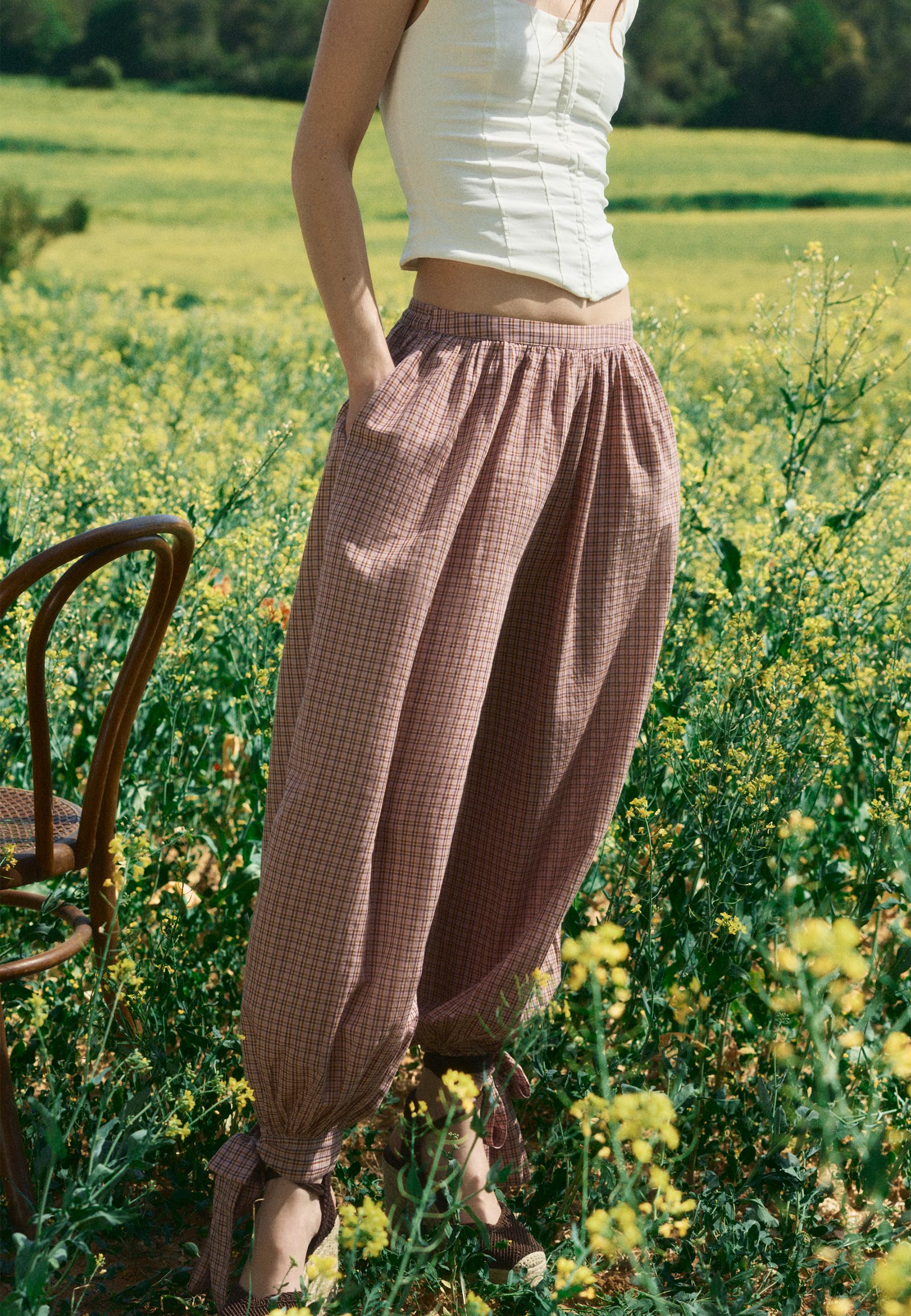 Volume check trousers — Pastel pink