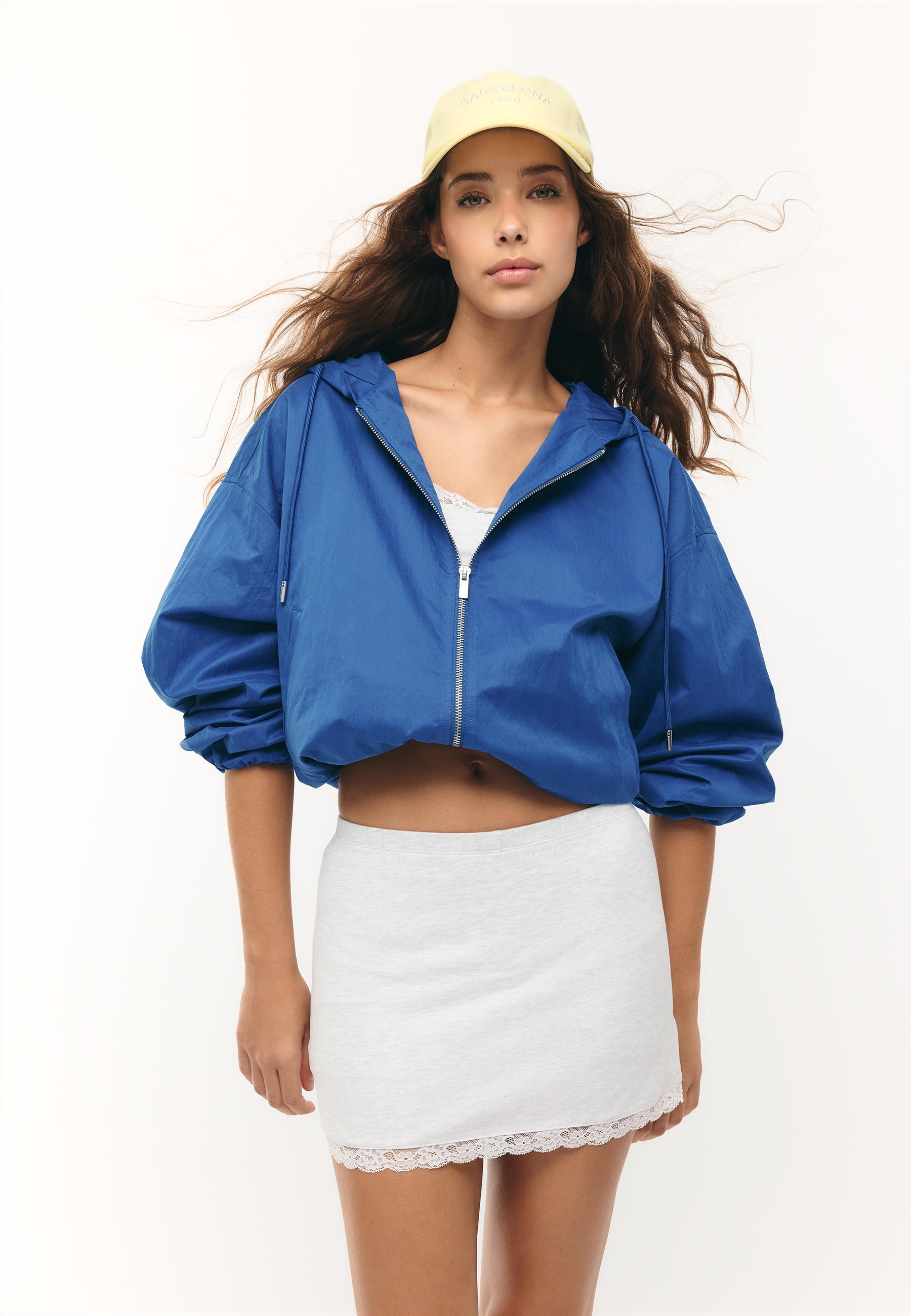 Nylon hooded jacket — Electric blue